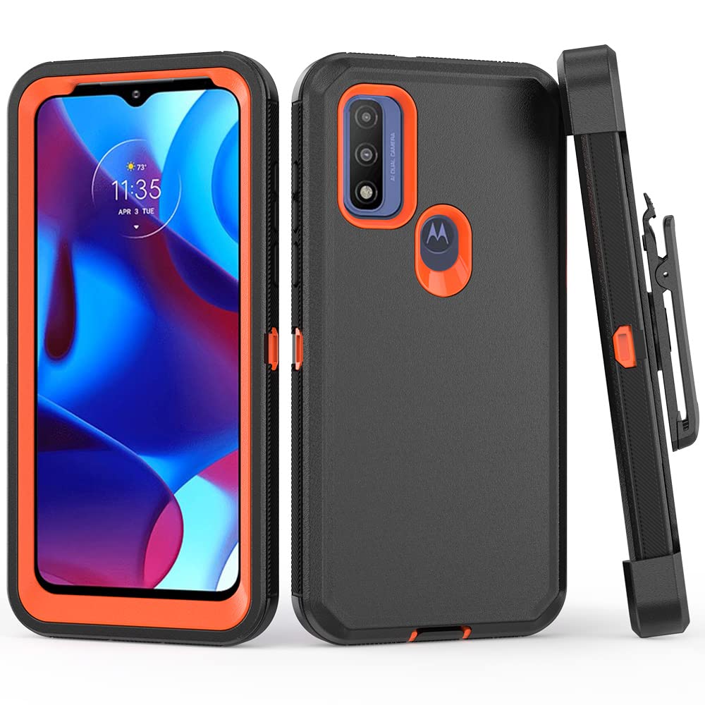 TASHHAR Phone Case for Motorola Moto G Pure, Heavy Duty Hard Shockproof Armor Protector Case Cover with Belt Clip Holster for Motorola G Pure 2021 6.5-inch (Black+Orange)