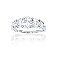 DECADENCE Sterling Silver Rhodium Oval 5 Stone Cubic Zirconia Graduated Anniversary Band Engagement Ring
