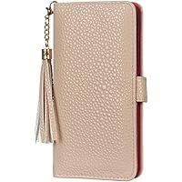 COOVS Case for iPhone 13 Luxury Genuine Leather Flip Wallet Case with Card Holder Kickstand Magnetic Folio Protective Phone Cover for iPhone 13 5G (Color : Beige)