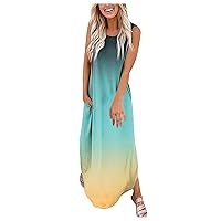 Summer Dresses for Women 2024 Women's Casual Loose Sunresses Long Dresses Sleeveless Split Maxi Beach Dress with Pockets