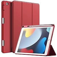JETech Case for iPad 10.2 Inch 2021/2020/2019 (9th/8th/7th) Model with Pencil Holder, Slim Tablet Cover with Soft TPU Back, Auto Wake/Sleep (Red)
