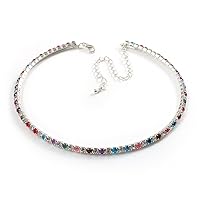 Avalaya Thin Multicoloured Crystal Choker Necklace/Silver Tone/ 31cm L/ 9cm Ext