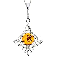 Genuine Baltic Amber & Sterling Silver Modern Pendant without Chain - M2008