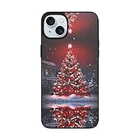Christmas Tree Red Print for iPhone 15 Soft Glass Case Back+Soft Silicone TPU Shock Protective Case