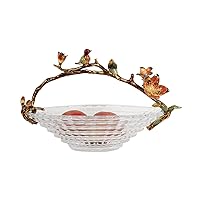 Exquisite Fruit Bowl, Portable Glass Brass Fruits Basket, Snacks Nuts Dried Fruit Plate for Living Room Festival Decoration Ornaments