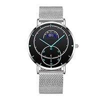 Luxury Men's Watch, Waterproof Chronograph Luminous Creative Mens Watch Star Moon Design, Silver