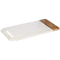 Creative Home White Marble With Mango Wood Pastry Board, Cheese Platter, 18” x 9