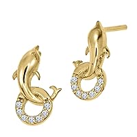 1.25 Ct Lab Created Round Cut Diamond Dolphin Studs Earrings in 14K Yellow Gold Plated Silver For Women & Girl By Elegantbalaji