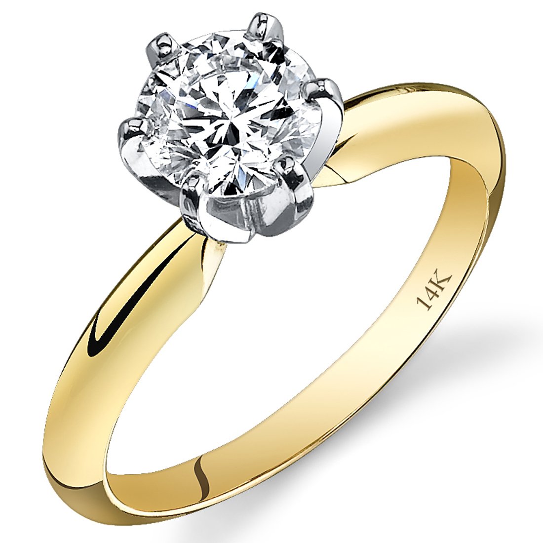 IGI Certified 14K Yellow Gold 1.68 Carats Diamond Engagement Ring G-H Color SI2-I1 Clarity, 2.1mm Band