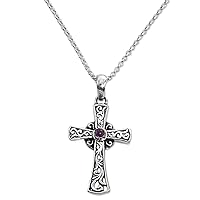 NOVICA Handmade .925 Sterling Silver Amethyst Cross Pendant Necklace Indonesia Purple Birthstone 'in God We Trust'