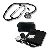 Adult Manual Blood Pressure Cuff with Stethoscope (Black, Lightweight)