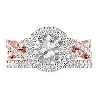 2.3 carat Round Shape Halo Solitaire Moissanite Engagement Wedding Anniversary Bridal ring band set 14k Rose Gold