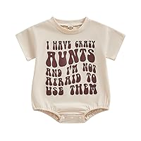 Newborn Boy I Have Crazy Aunts Baby Short Sleeve Shirt Romper Aunts Bestie Clothes Infant Summer Bodysuit (I Have Crazy Aunts, 3-6 Months)