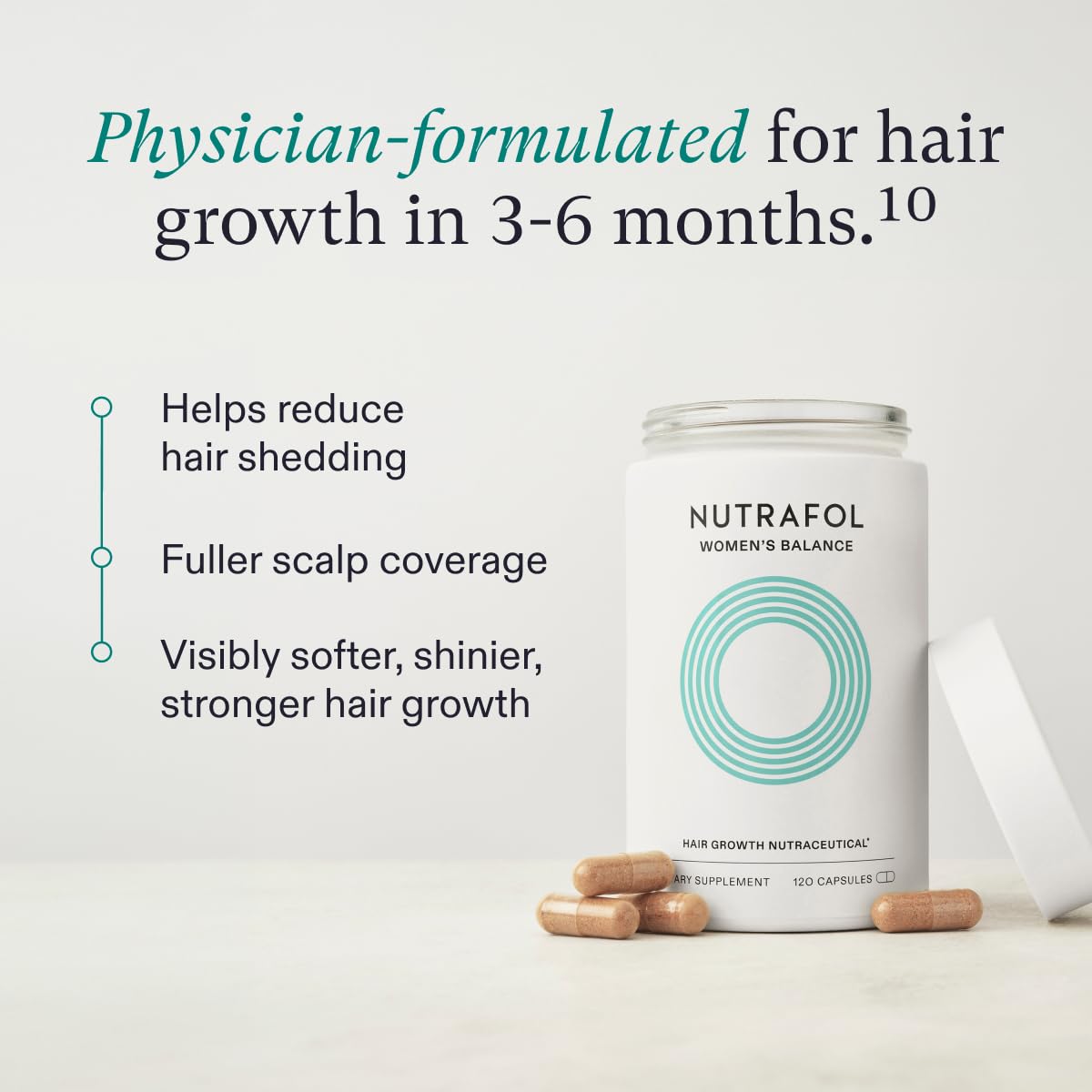 Nutrafol Women's Balance Hair Growth Supplements, Ages 45 and Up, Clinically Proven Hair Supplement for Visibly Thicker Hair and Scalp Coverage, Dermatologist Recommended - 1 Month Supply, 1 Refill Pouch