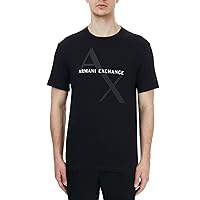 A|X ARMANI EXCHANGE mens Crew Neck Logo Tee T Shirt, Quilted Logo Black, Medium US