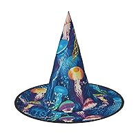 Mqgmzcolored Jellyfish Print Enchantingly Halloween Witch Hat Cute Foldable Pointed Novelty Witch Hat Kids Adults