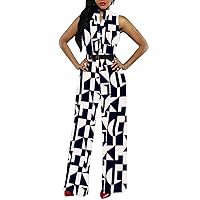 Pink Queen Womens Button Up Printed Long Wide Leg Pant Party Jumpsuits with Belt…