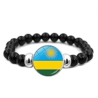 Rwanda Flag Beaded Bracelet Women's - Time Gem Creative Beaded Bracelet All-Match Flag Bracelet Hand Novelty Handma