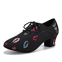 HIPPOSEUS Women's Latin Dance Practice Shoes Closed Toe Ballroom Dance Salsa Dance Training Shoes with Suede Sole