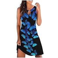 Womens Sleeveless Dress Butterfly Floral Dress for Women Crewneck Beach Cut Out Hawaiian Midi Dress 2024