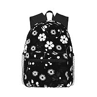 Black And White Floral Print Print Backpack For Women Men, Laptop Bookbag,Lightweight Casual Travel Daypack