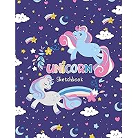Sketchbook: Cute Unicorn Kawaii Large Notebook for Girls, 100 Pages with Blank Paper for Drawing, Sketching and Crayon Coloring (Sketch Book for Teens and Kids)