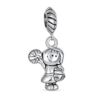 Personalized Sport Cartoon Cheerleader Soccer Player Dangle Charm Bead For Women Oxidized .925 Sterling Silver Fit European Bracelet