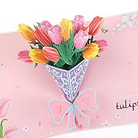 GUAGUA Tulip Birthday Card, Mother's Day Elegant 3D Flower Bouquet Pop Up Card with Envelopes for Any Occasion, Birthday Handmade Gift for Mom, Anniversary, Foldable Floral Greeting Card for Friends
