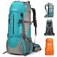 70L Hiking Backpack Large Lightweight Waterproof Camping Backpack Travel Backpacking Backpack Daypack with Rain Cover -Frameless (Lake Blue)