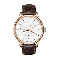 Men's Tradition GMT Stainless Steel Quartz Watch with Leather Strap, Brown, 20 (Model: T0636393603700)