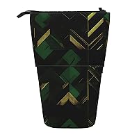 Black Green And Gold Geometric Print Expandable Storage Bag, Vertical Storage Bag, Expandable Cosmetic Bag