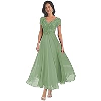 MAGGCIF Lace Mother of The Bride Dresses with Sleeves Chiffon A Line Long Formal Evening Gowns