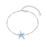 Starfish Bracelet 925 Sterling Silver with White Fire Opal Chain Bracelets Ocean Jewelry Birthday Gift For Women Girls