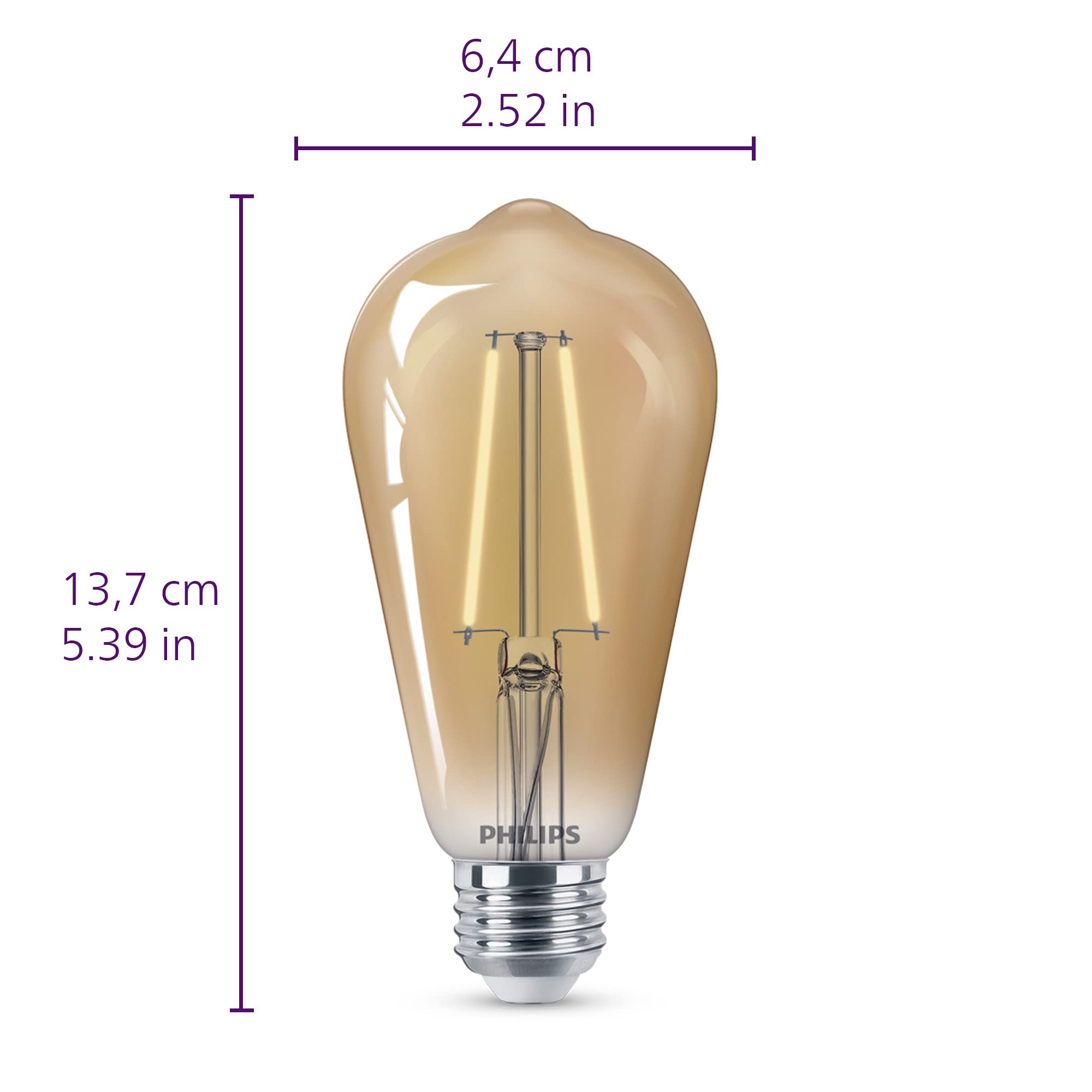 Philips LED Vintage Flicker-Free Amber Spiral ST19, Dimmable, Eye Comfort Technology, 300 Lumen, Amber (2000), 4.4W=40W, Title 20 Certified, E26 Base, 4PK (573963)