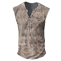 Mens Sleeveless Henley Shirt Workout Tank Tops Shirt V-Neck Beach Yoga Casual Tops Streetwear Distressed Vest