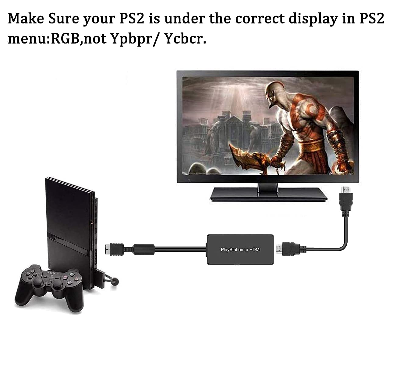 Y.D.F PS2 to HDMI Converter Adapter, PS2 HDMI Video Converter PS2 HDMI Converter with 3ft HDMI Cable for Sony Playstation 2/ Playstation 1/ Playstation 3 (PS2 & PS1& PS3)