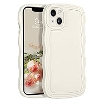 YINLAI Designed for iPhone 14 Plus Case 6.7-Inch, Cute Curly Wave Frame Shape Slim Soft TPU Bumper Women Girly Men Shockproof Protective Phone Cover, White/Stone