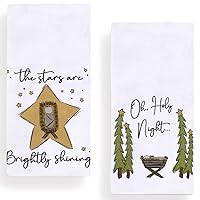 Oh Holy Night Christmas Nativity Kitchen Towels Dish Towels, 18 x 28 Inch Winter Xmas Tea Towels Dish Cloth for Cooking Baking Set of 2