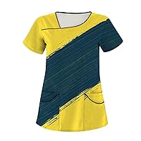 Women's Casual Printed Short Sleeve Workwear with Double Pocket Top Basic Shirts