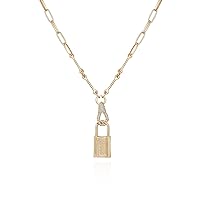 GUESS Lock Pendant Long Necklace Goldtone