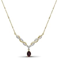 Jewelexcess 14k Gold Plated Gemstone Necklace for Women & Girls - Comes in Amethyst, Garnet or Topaz | Calming Gems + Diamond V-Shaped Pendant on a 18