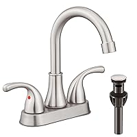 Bathroom Sink Faucet FRANSITON 4 Inch Faucet 2 Handle Bathroom Sink Faucet Lead-Free Brushed Nickel Bath Sink Faucet with Pop-up Drain Stopper and Supply Hoses