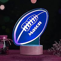 Personalized Football Acrylic Sign Plaque Custom Name Sports Theme Rugby LED Night Light for Teen Boys Bedroom 7 Color Changing Desk Lamp Decoration Lighting for Sport Fan Adults Kids Birthday Gift