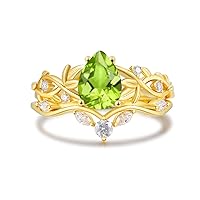 10K/14K/18K Gold Pear Cut Gemstone Art Deco Vine Leaf Ring Set for Women Vintage Inspired Vine Leaf Engagement Ring Promise Anniversary Ring Destiny Gift Jewelry for Her