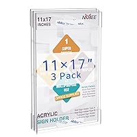 Niubee Acrylic Sign Holder 11 x 17 inches Wall Mount Sign Holders Clear Acrylic Frame with Double Sided Tape Clear Poster Frames Plastic Sign Holder for Office, Home, Restaurant, Vertical, 3 Pack