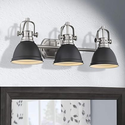 Emliviar 3-Light Bathroom Vanity Light Fixture, Black Finish with Metal Shade, 4054H-A