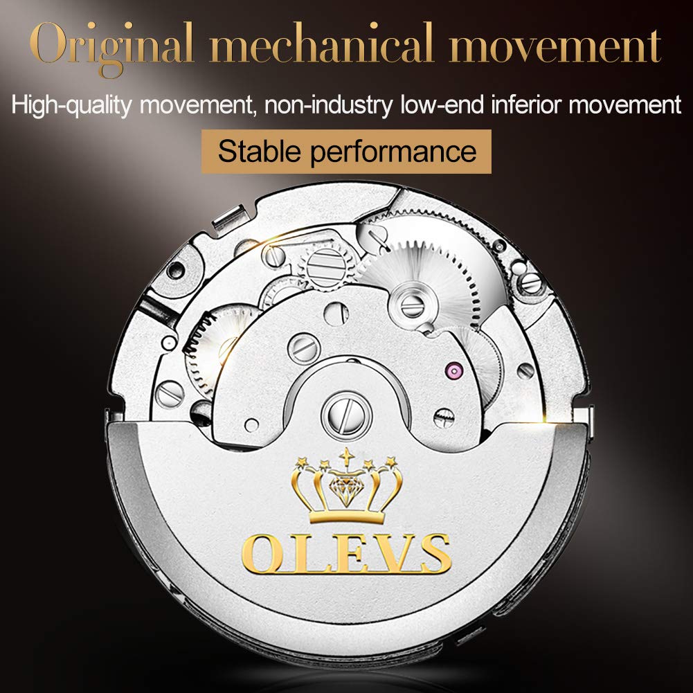 OLEVS Automatic Watch for Men Self Winding Mechanical Luxury Business Stainless Steel Multi Calendar Waterproof Luminous Wrist Watches Blue