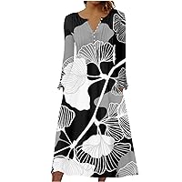 Christmas Party Dresses 2023 Fall Plus Size Long Sleeve 1/4 Button Vneck Smocked Boho Floral Midi Dress with Pocket