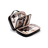 Travel Makeup Bag, Waterproof Cosmetic Bags for Women, Large Capacity PU Leather Make Up Organizer with Portable and Stylish (Black)