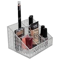 Home Basics 7 Compartment Square Beveled Shatter Resistant Plastic Compact Vanity Cosmetic, Makeup and Jewelry Palette Organizer Fits Jewelry, Makeup Remover, Lipsticks (Clear)